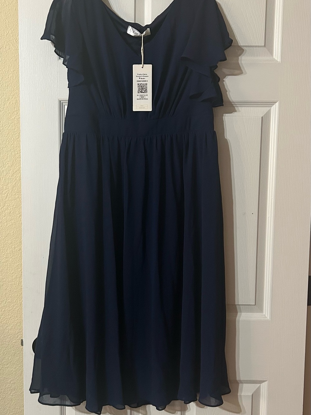 Ever Pretty Navy Flutter Sleeve Chiffon Formal Dress